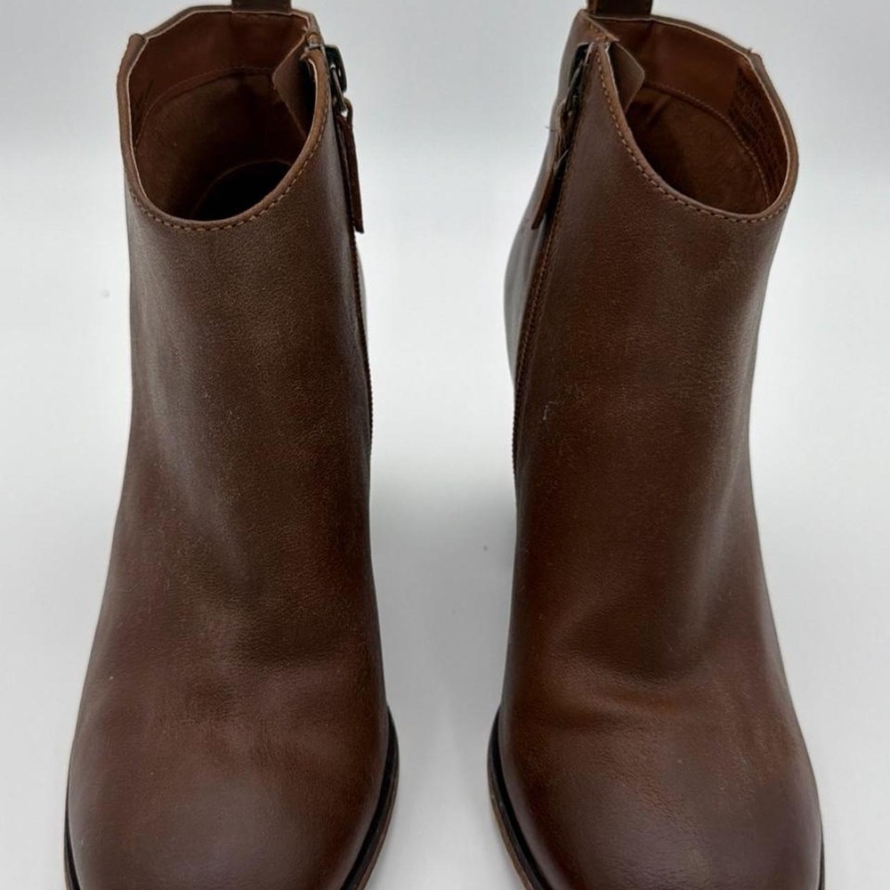 BP Leather Ankle Boots Women 9M Brown New Block Heel Zip Booties
